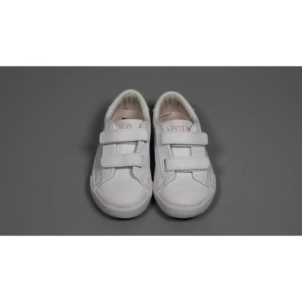 Polo Ralph Lauren Easten EZ II Kids White Pink Hook Loop Sneakers Size 7.5
